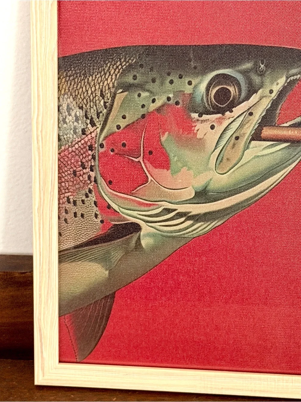 Trout Fish Smoking a Cigarette Vintage Style Canvas Wall Art Print Wood Framed